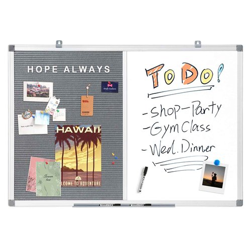 MAKELLO Whiteboard Bulletin Board Combo 24x18in, White Board and Letter Board Combo for School, Office, Home, Restaurant, Aluminum Frame, Grey Felt