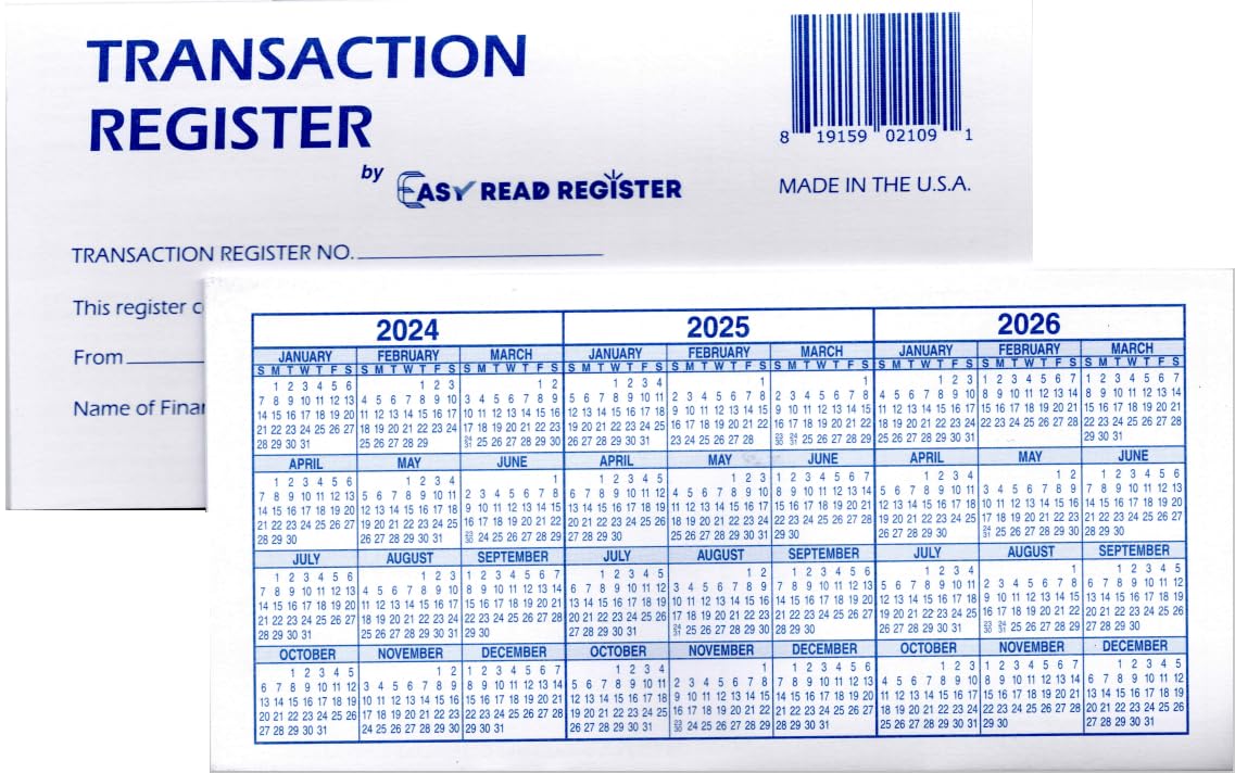 Checkbook Registers, Made in The USA, for Personal Checkbook - Checkbook Ledger Transaction Registers (24-25-26 Calendars, 18, Count)