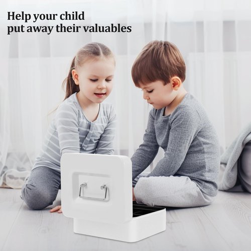 POLSPAG Cash Box with Key Lock Metal Money Box with Removable Coin Tray Medium Safe Lock Box Durable Money Saving Organizerfor Security Lock Safe Box for Office Small Business 7.87 x 6.3 x 3.54 inches