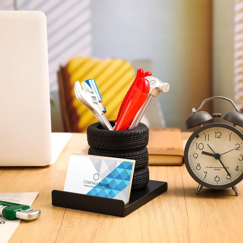 Fuyoooo 7 Pcs Car Pen Holder Tire Shape Stationery Set Gift Business Card Holder Automotive Desk Organizer Novelty Tool Wrench Pens Fun Tire Decor for Office Mechanic Men Car Lover Sales Accessories