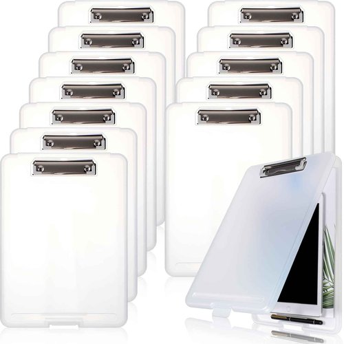 12 Pieces Clipboard with Storage 9.5 x 13.5'' High Capacity Nursing Clip Boards with Pen Holder Black Binder Folder Paper Organizer for Nurses Teachers Work School Office Supplies(Clear)