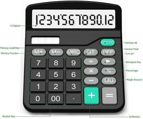 Calculator, Splaks 2 Pack Standard Functional Desktop Calculators Solar and AA Battery Dual Power Electronic Office Calculators with 12-Digit Large Display (1 Basic Black&1 Updated Silver)