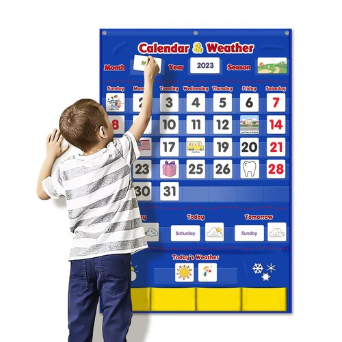 Godery Calendar and Weather Pocket Chart, Classroom Organized Chart, 149 Pieces