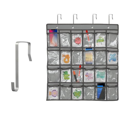 LYLHZRMDGC 24 Pocket Pocket Chart for Cell Phones and Calculator, Hanging Organizer with Clear Pockets and Hooks for Door or Wall, Send Goods from Local Warehouse