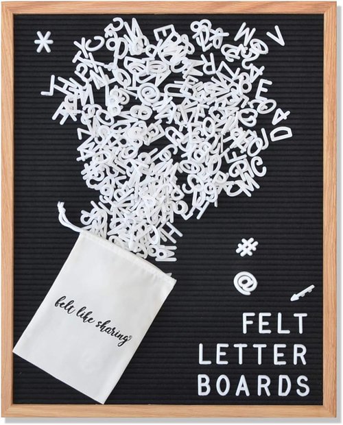 Black Felt Letter Board by [Brand Name] - 16x20 Inches with 348 Changeable White Letters & Warm Oak Frame