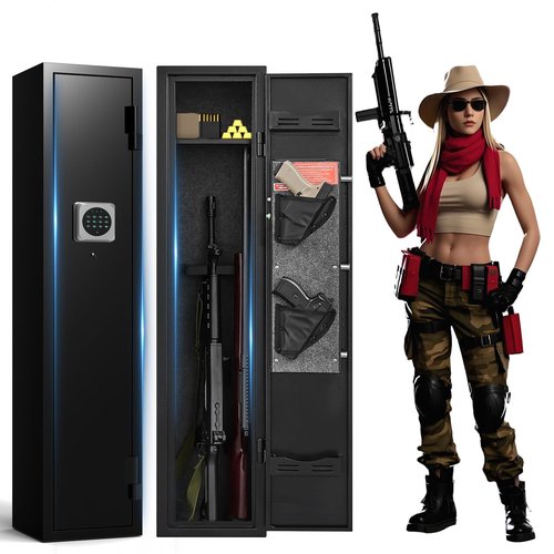2-3 Gun Safe for Rifles and Pistols, Rifle Safes for Home, Long Gun Cabinet for Shotgun, Gun Locker with Quick Assess Password Lock, Dual Alarm & Mute, No Assembly Required