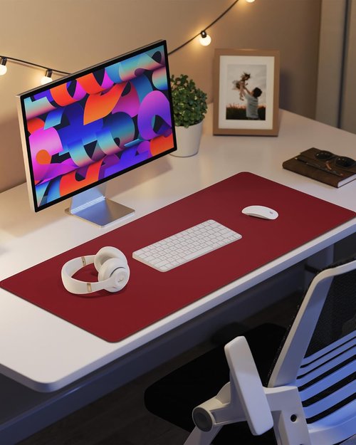 PU Leather Desk Pad Protector - Large 36"x17" Waterproof Non-Slip Mat for Office & Home | Red