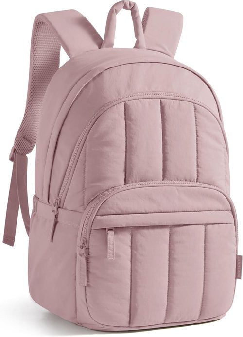 BAGSMART Women's Quilted Laptop Backpack - Water-Resistant Travel Bookbag in Puffer Rose Purple
