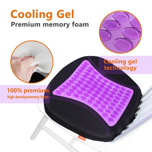 Sojoy Purple Cooling Gel Seat Cushion,Memory Foam Office Chair Cushion for Back Pain Sciatica Tailbone Pain Relief,Chair Pad for Office Chairs,Wheelchairs,Car Truck Seats