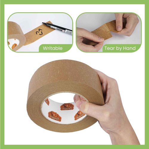 TAPEBEAR Eco-Friendly Kraft Paper Tape, Biodegradable Heavy Duty Packing Tape 2Inch x 55Yard, Recyclable Packaging Tape Self Adhesive Box Tape for Shipping, Sealing, Moving & Masking, 12Rolls