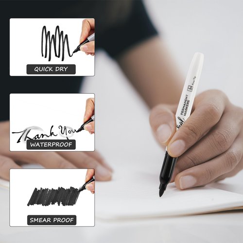 Permanent Markers Bulk, 188 Pack Fine Tip Black Permanent Marker Set, Waterproof Markers, Waterproof, Quick Drying, Office Supplies for School, Office, Home - Works On Paper, Glass, Metal, Ceramics