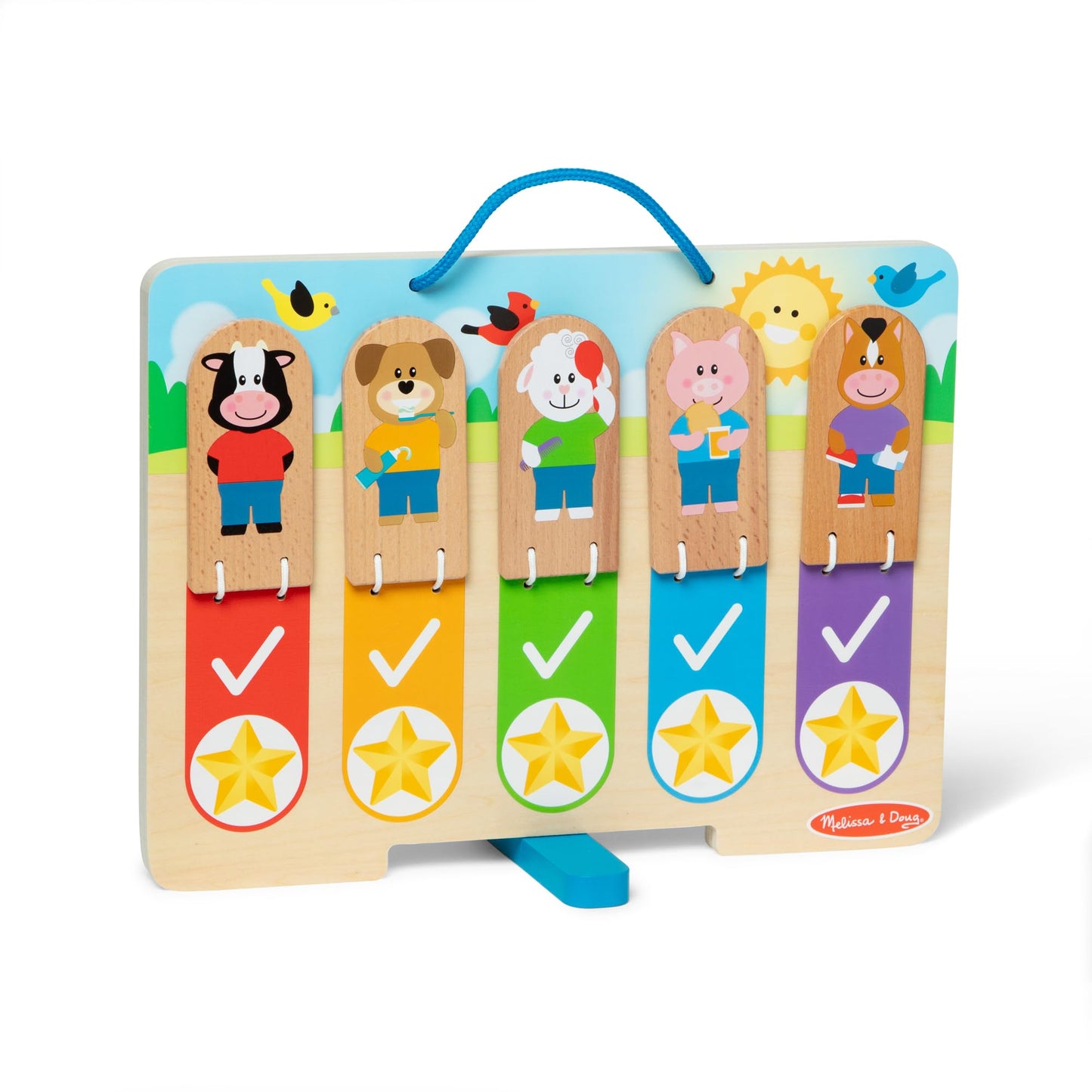 Melissa & Doug My Daily Routines Chart, Wooden Daytime and Nighttime Habit Tracker with Multi-Lingual Stickers, Hands-On, Screen-Free Preschool Toys for Girls & Boys Ages 3+ - FSC Certified