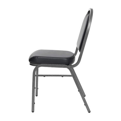 OEF Furnishings (Pack of 2) Premium Vinyl Upholstered Stack Banquet Chair, Black/Silver