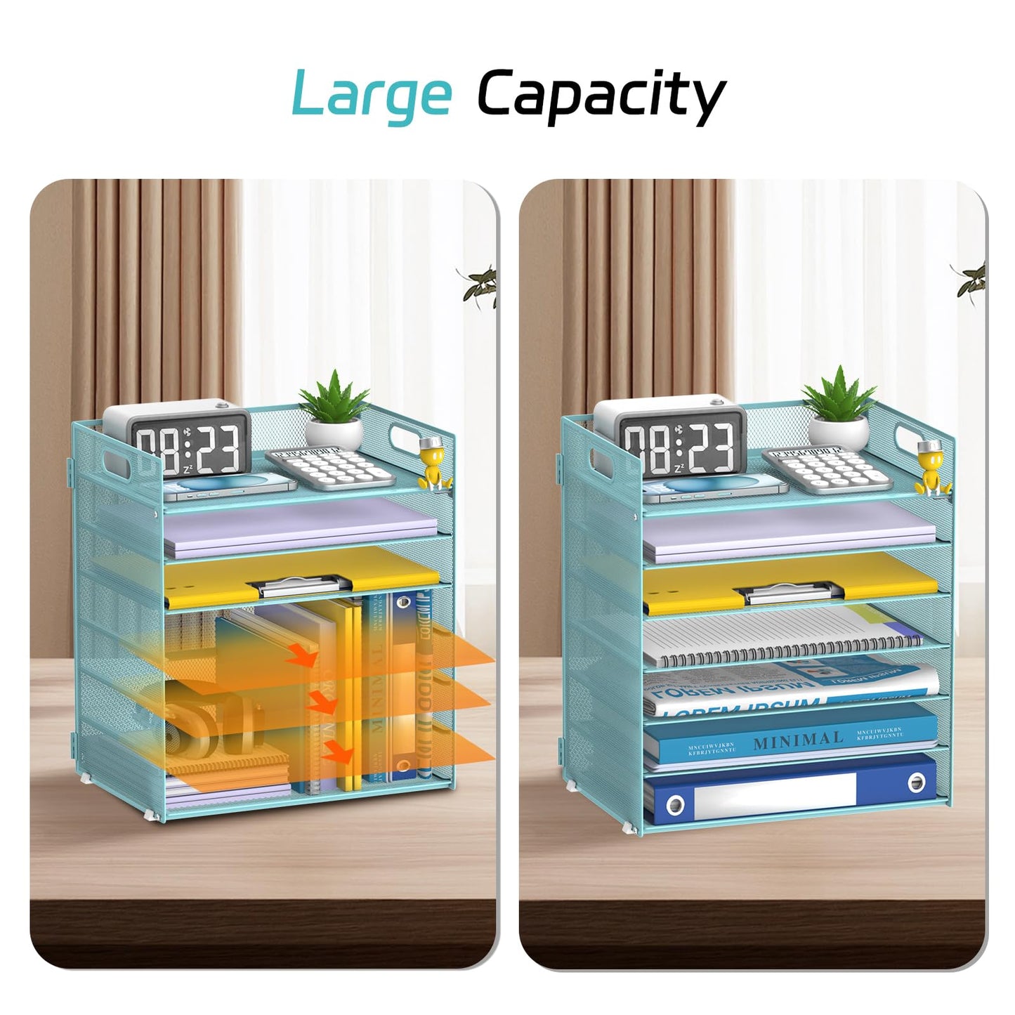 ReePlan 7 Tier Paper Organizer - Mesh Desktop File Holder with Handles for Office School Desk, Black (Blue)