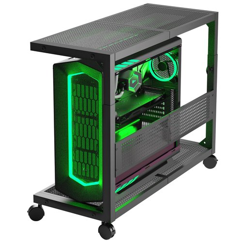 Moricher Computer Tower Stand - Height Adjustable 2-Tier ATX-Case PC Stand Printer Rack Pegboard with Rolling Wheels & Mousepad for Home Office Gaming Accessories