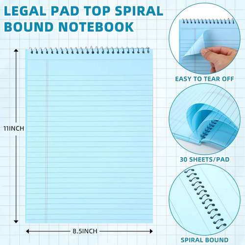 Humyoun 25 Pack Pastel Colored Legal Pads Top Bound Spiral Notebook College Ruled Steno Pads 8.5 x 11, 5 x 8 Inch Hard Cardboard Paper Notepad for Office School (8x11 Inch)