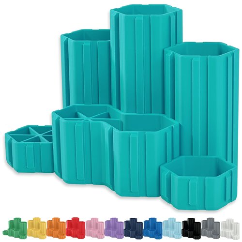 Glassboard Studio Hexaflex Organizer Set - Pen and Pencil Holder for Desk, Versatile Hexagon Design, Adjustable Dividers, 12 Color Options - Desk and Office Organization (Seaside Teal)