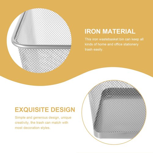 PRETYZOOM Mesh Wastebasket, Metal Wire Rectangular Trash can for Office Home, Small Garbage Can, 20x20x25cm