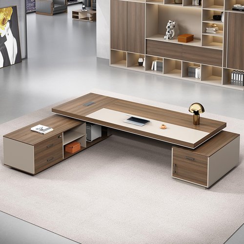 LSIGHTUS 87" L-Shaped Brown Executive Office Desk Computer Desk with File Drawers Study Writing Table Home Business Workstation Set for CEO Boss