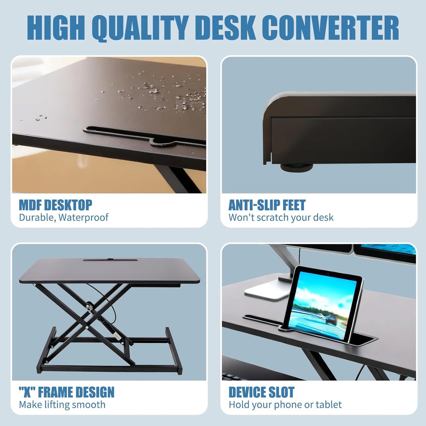 Skiennix Standing Desk Converter - Height Adjustable Sit to Stand Riser for Dual Monitors | Home Office Workstation