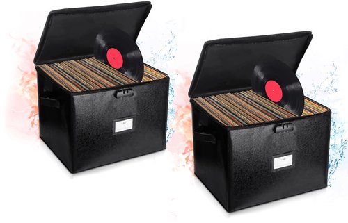 Fireproof Vinyl Record Storage Box with Lock, Vinyl Album Storage Holds up 100+ Single Record,LP Storage Organizer for Albums, CDs, Books, Magzine, Files, Protect your Precious Collection (2)
