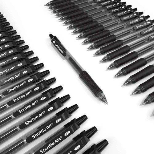 Shuttle Art Black Gel Pens, 100 Pack Retractable Medium Point Rollerball Gel Ink Pens Smooth Writing with Comfortable Grip for Office School Home Work