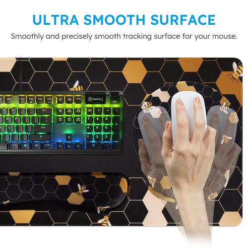 iCasso Desk Mat, Gaming Mouse Pad Wrist Support Set,4in1 XXL Large Mousepad + Keyboard Wrist Rest+Mouse Wrist Rest+Coaster Set with Ergonomic Design for Home Office Table Computer-Honeycomb