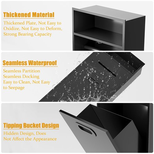 3 Gallon Bathroom Trash Can Tilt Out Trash Bin Cabinet, Hidden Trash Can Cabinet Recessed Wall Mounted Stainless Steel with Toilet Paper Holder for Bathroom/Bedroom/Office Renovation, White