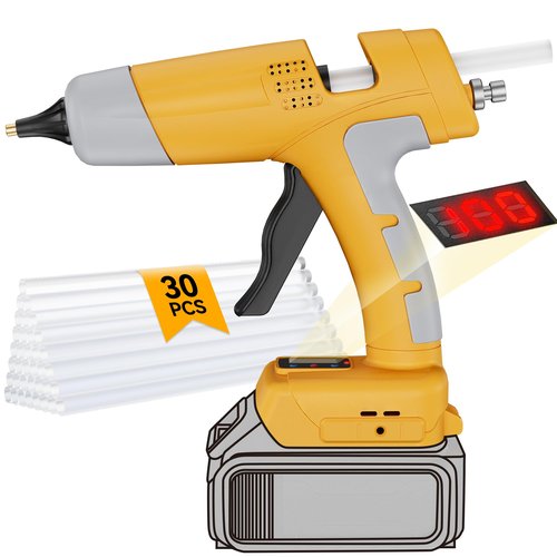 HHieratic Cordless Hot Glue Gun and Sticks Set for DeWalt 20V Battery(Tool Only),Power Heavy Duty Hot Glue Gun with Temperature Display & Glue Volume Control,Craft Glue Guns for Arts & Crafts