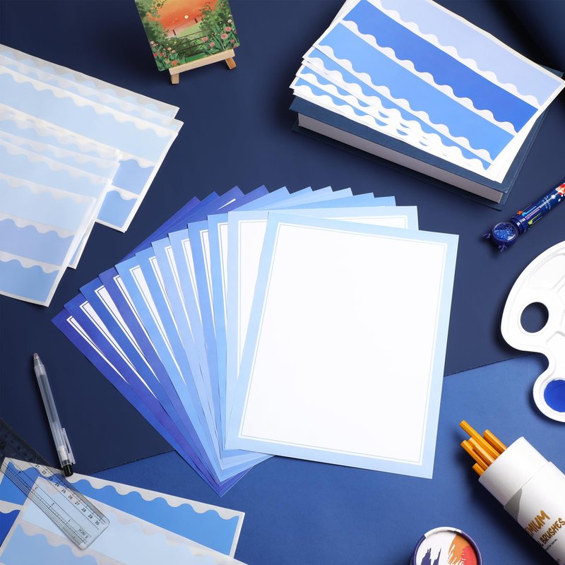 Dinifee 90 Pcs Science Fair Board Supplies Include 72 Trim Scalloped Bulletin Borders 18 Presentation Board Subtitles for Classroom Office Display(Blue)