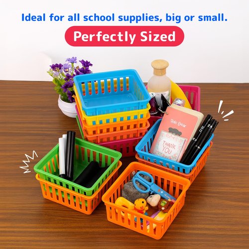 PREXTEX Classroom Storage Baskets - Crayon and Pencil Container - Organization Holder - Shelf & Desk Organizer for Classrooms, Office, Small Desk, and Toy Storage