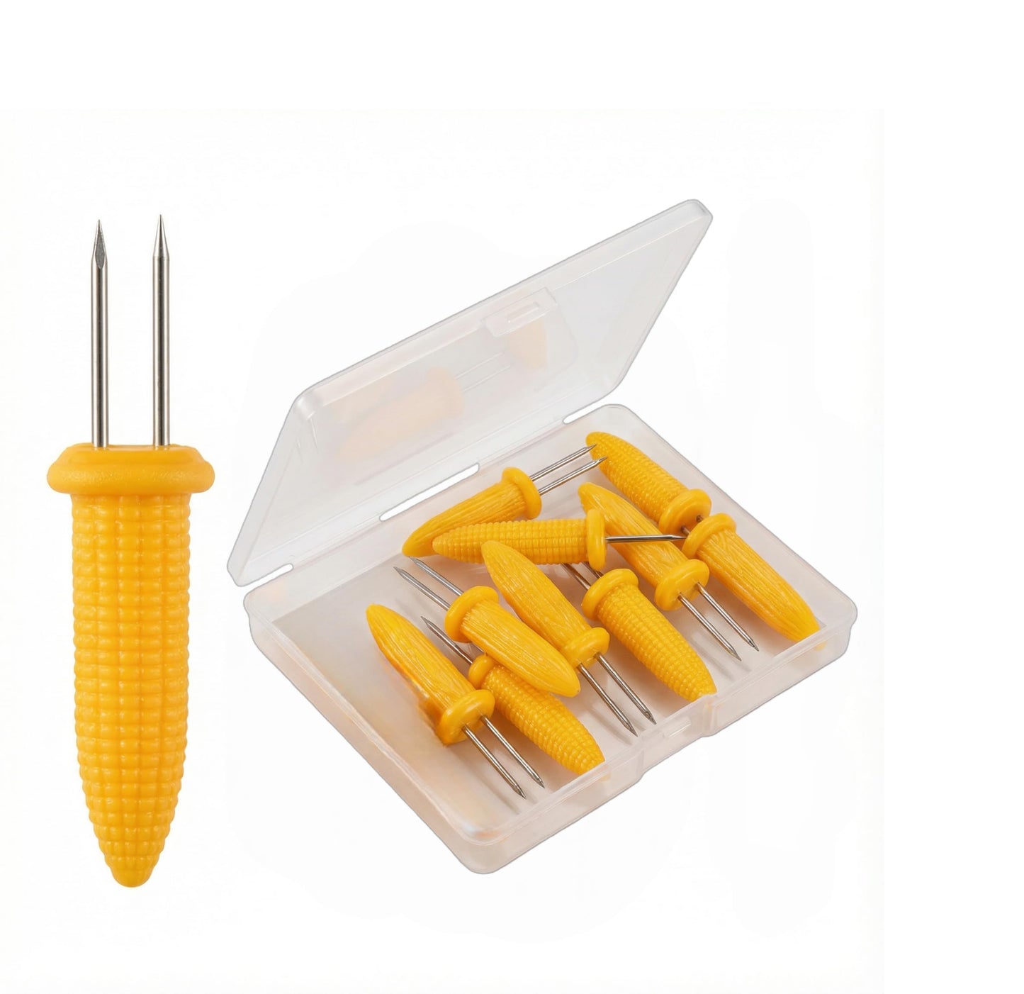 Stainless Steel Corn Holders 10 Packs with Heat-Resistant Handles & Case, for BBQ Camping Picnic, Dishwasher Safe Corn Cob Forks Skewers Kitchen Tools