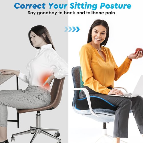 CushyOasis Seat Cushion, Gel Chair Cushions, Office Chair Cushions, Anti-Slip Bottom & Removable Cover Tailbone Pain Relief Cushion, Memory Foam Seat Cushion, 5.28 in Thick (Black)