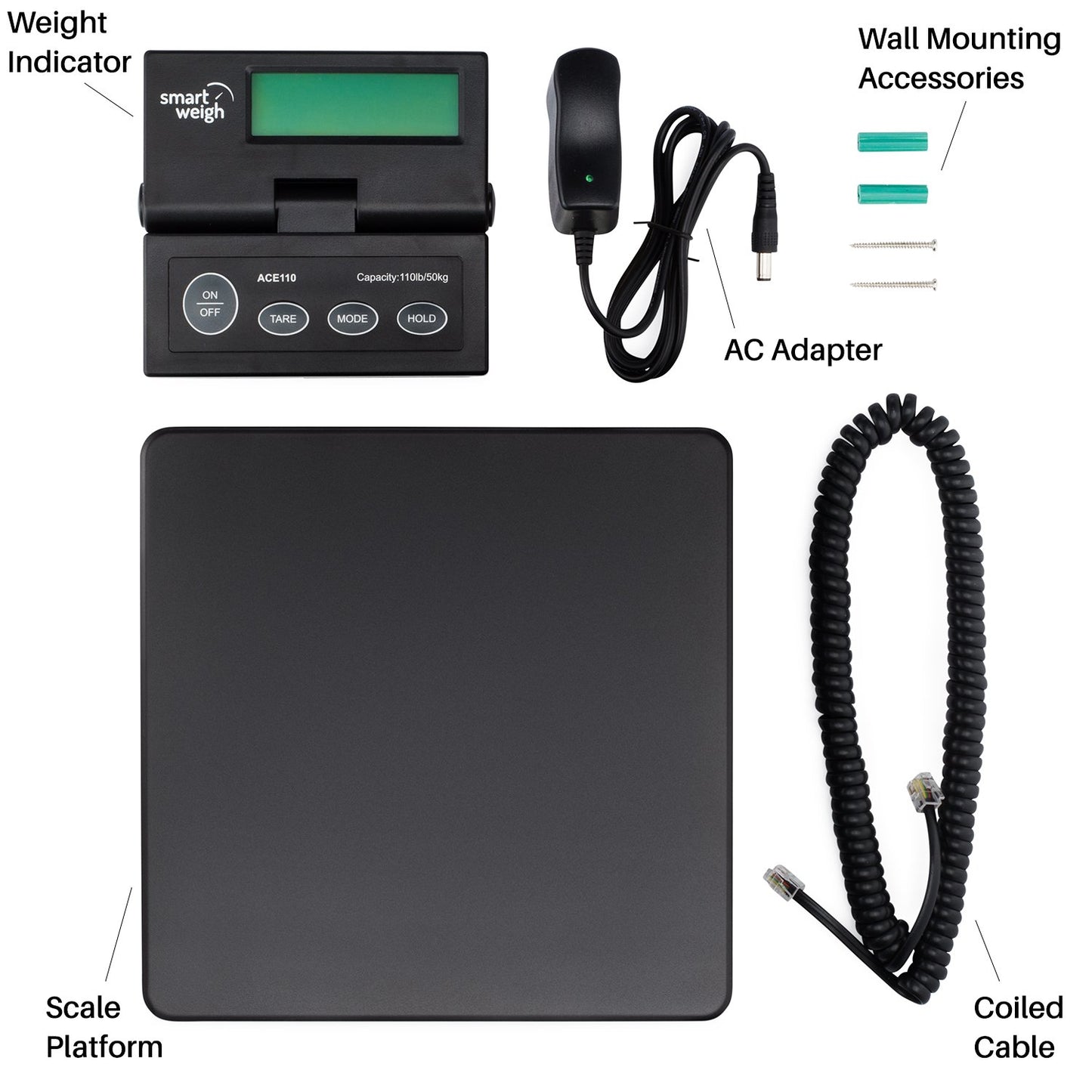 Smart Weigh Digital Postal Shipping Scale - 110lb/50kg Capacity | Precision to 0.1oz/2g, Wall-Mount Screen & AC Adapter Included