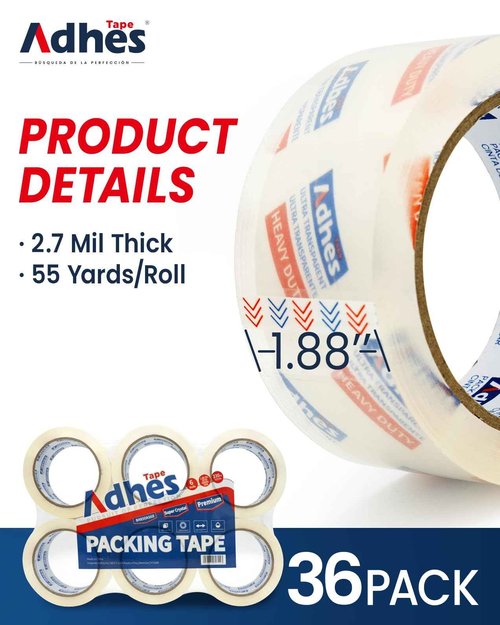 ADHES Super Clear Packing Tape, 36 Rolls x 1.88 Inch x 55 Yards, 2.7 mil Heavy Duty Shipping Tape Strong & Durable Package Tape for Shipping, Moving, Mailing and Sealing