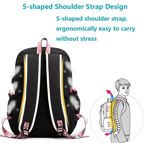 16.8 Inch Laptop Backpack Casual Cartoon Schoolbag Large Capacity Shoulder Bag for School Travel Hiking (with Cute Pendant)