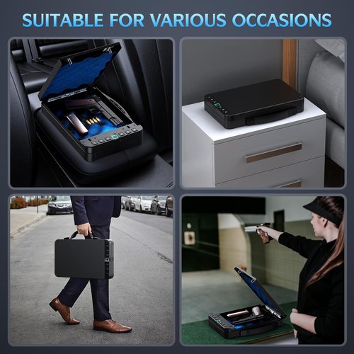 Portable Gun Safe for Handgun, Biometric Handgun Safe - Quick Access Fingerprint & Keypad Lock for Home/Car/Travel | USB Rechargeable | Fits Nightstand Drawer & Bedside