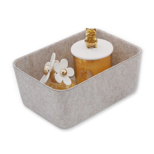 Welaxy Felt Storage Bins Drawer Organizer divider Box for junk stationery cosmetic makeup craft jewelry sorting no lid included (S, Oatmeal Bin)
