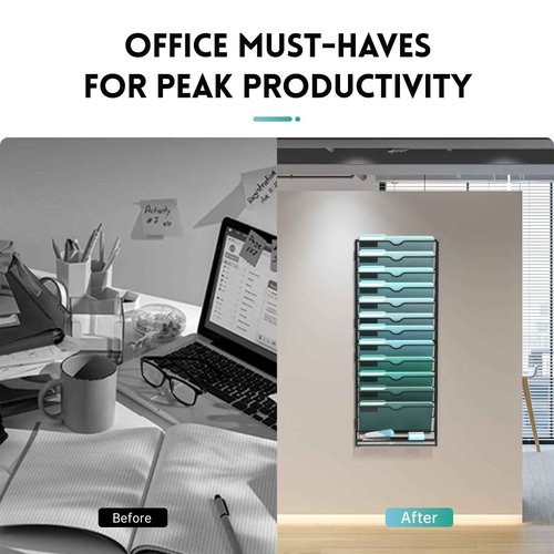 SUPEASY 13-Tier Wall File Organizer, Hanging Wall Files for Papers, Folders, Magazines, Wall Organizer for Clipboard, Assembly Needed, Black, 2 Pack