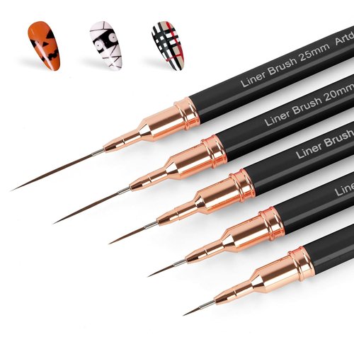 Artdone Metallic Nail Art Pens - 5PCS Liner Brush Set for Fine Detailing & Long Lines | Black Color