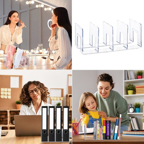 AFOROEOA 4Pack 4-Section Clear Acrylic Desk File Sorter, Desktop File organizer Purse Handbag divided organizer for Book, Envelopes, Mail, Document, Notebook, Office Supplies (13x5.9x5inch)