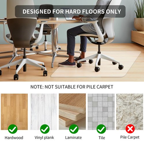 Clear Office Chair Mat for Hardwood Floors, 63" x 51" Extra Large Chair Mat for Hard Wood and Tile Floor, Heavy Duty Floor Protector, Anti-Slip Floor Mat for Rolling Chair,Computer Desk, L Desk
