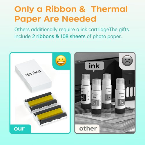 4x6 Photo Printer with 108 Sheets & 2 Ribbons - Dye Sublimation Wireless Portable Photo Printer for iPhone & Android Smartphones, Home & Travel Picture Printing, Ideal Gift, Beige