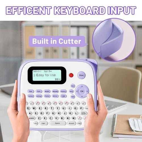 EazeID Label Maker Machine with-Tape Waterproof, Purple Desktop Label Maker for Teachers Kids Classroom, Portable Labeler with Multiple Symbols &Fonts for Home Office School Use, D210S