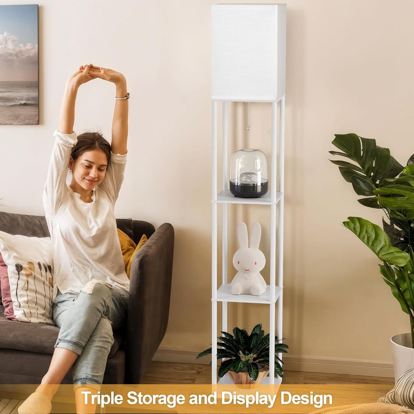 Skiennix Floor Lamp - Stylish White Shelf Lamp with 3 CCT LED Bulb | Perfect for Living Room & Bedroom