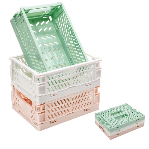 3 Pack Large Plastic Storage Basket for Shelf Organizing, Collapsible Crate Folding Storage Bin for Desk Organizier Stackable Containers for Home Kitchen Classroom Office Bathroom Storage(10x6.5x2.7")