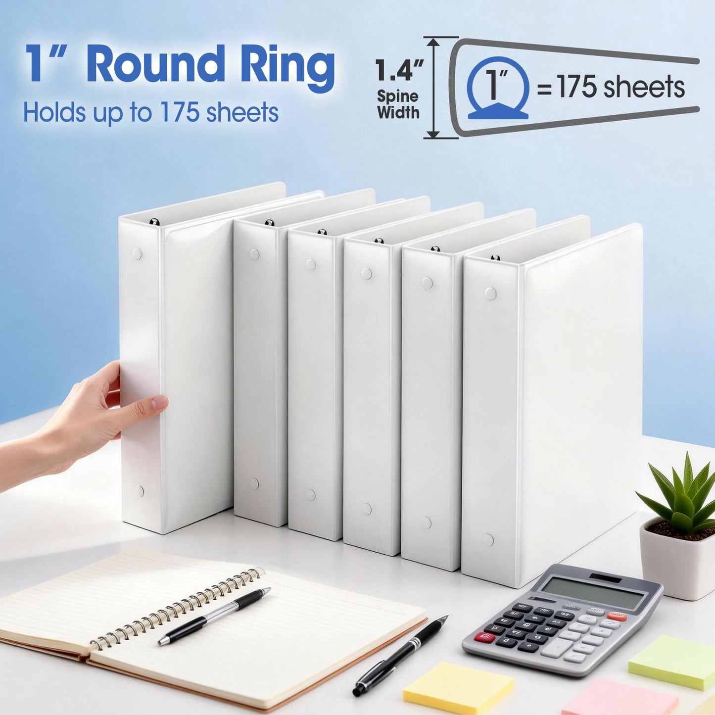 12 Pack 3 Ring Binder, 1 Inch Binders 3 Ring with 2 Pockets, Round Rings Holds 175 Sheets Fits 11" x 8.5" US Letter Size, School, Office Supplies, White