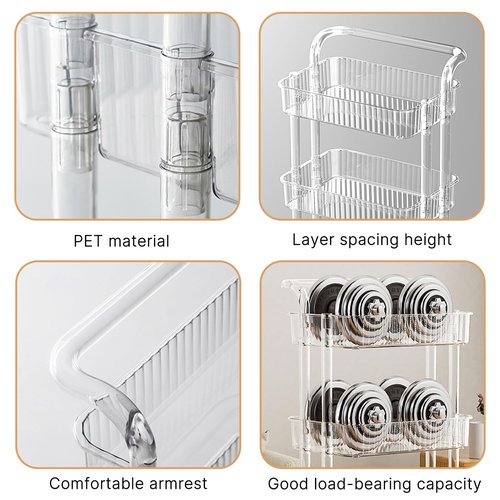 4-Tier Plastic Rolling Utility Cart Organizer with Handle, Multi-Functional Storage Trolley with Lockable Wheels & Reinforced Handle, for Nursery, Office, Living Room, Bathroom, Kitchen(Black)