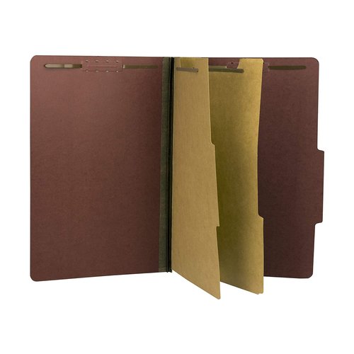The File King Two Divider Legal Size Pressboard Classification File Folder - Brick Red | Made in America | Box of 10 | Top Tab | 2” Expansion | Durable 2-Inch Fastener Prongs