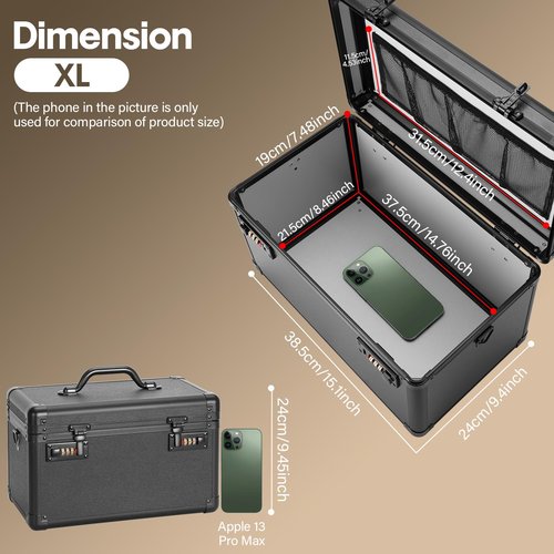 LOCKCURX Lockable Storage Box - Medicine Box Organizer with Combination Code, Lock Boxes for Personal Items, Childproof Phone Lockbox for Home/Office/School Storage Lockers, 15.1x9.4x8.7 Inch, Black